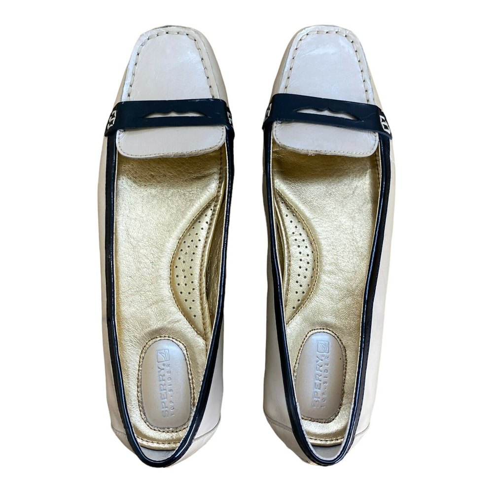 Sperry 9m Gold Black Pearl Patent Leather Slip on Flats Penny Loafers Shoes